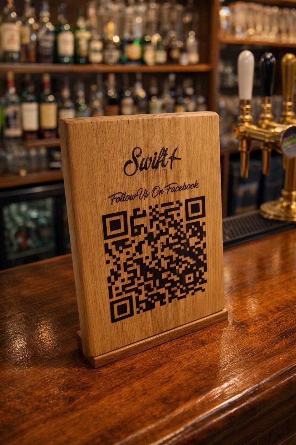 Personalised QR Code Sign –standing  Oak Plaque