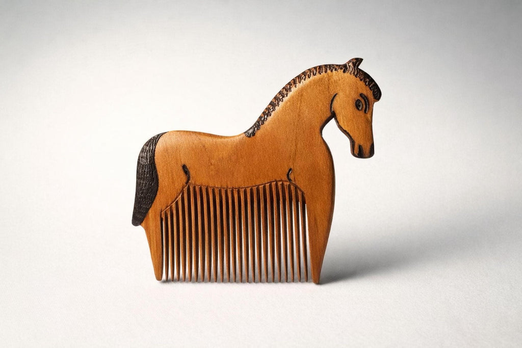 Hand Carved Horse Wooden Comb – Natural Wood, Animal Lover Gift
