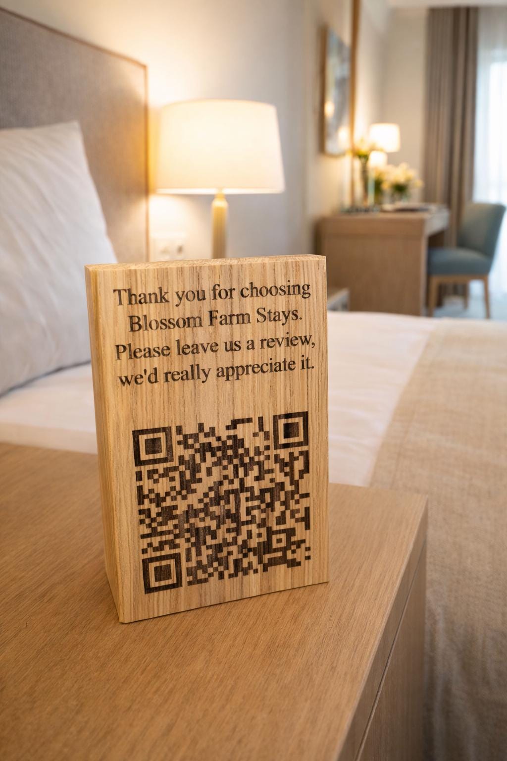 Personalised QR Code Sign –standing  Oak Plaque