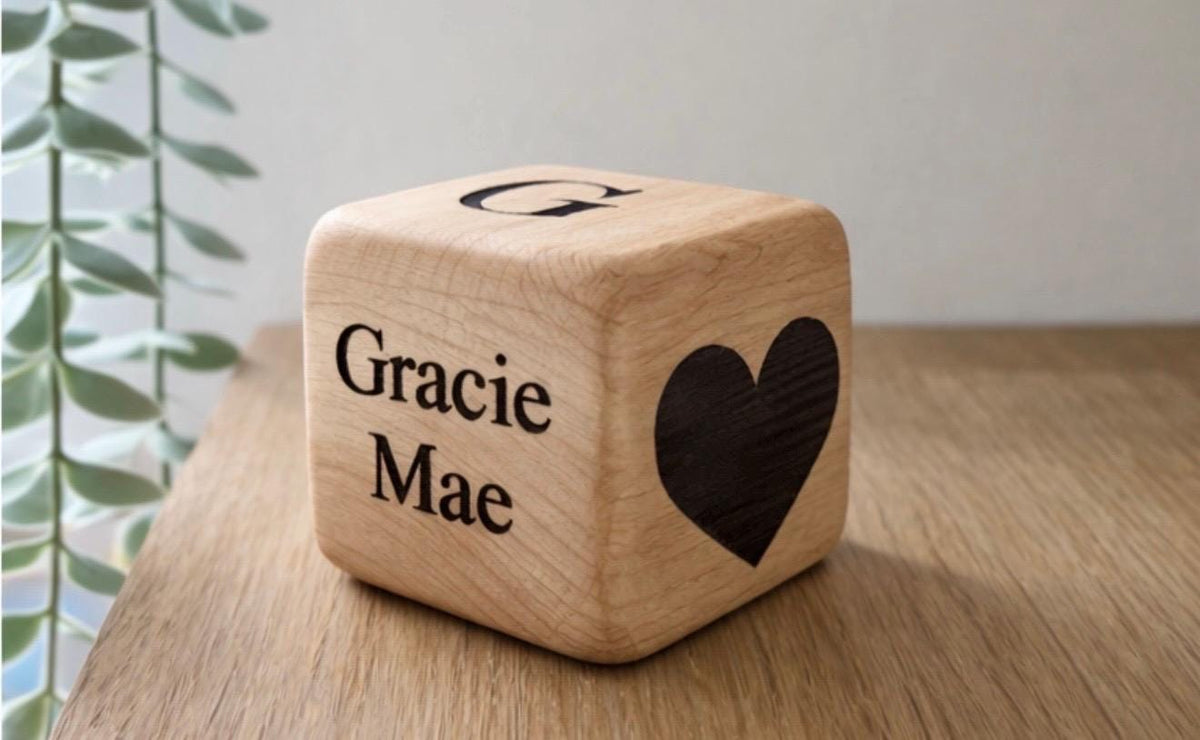Personalized Engraved Wood Name Block | Baby Keepsake Cube
