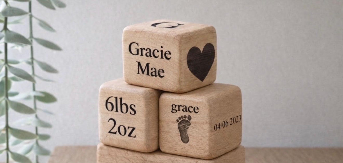 Personalized Engraved Wood Name Block | Baby Keepsake Cube