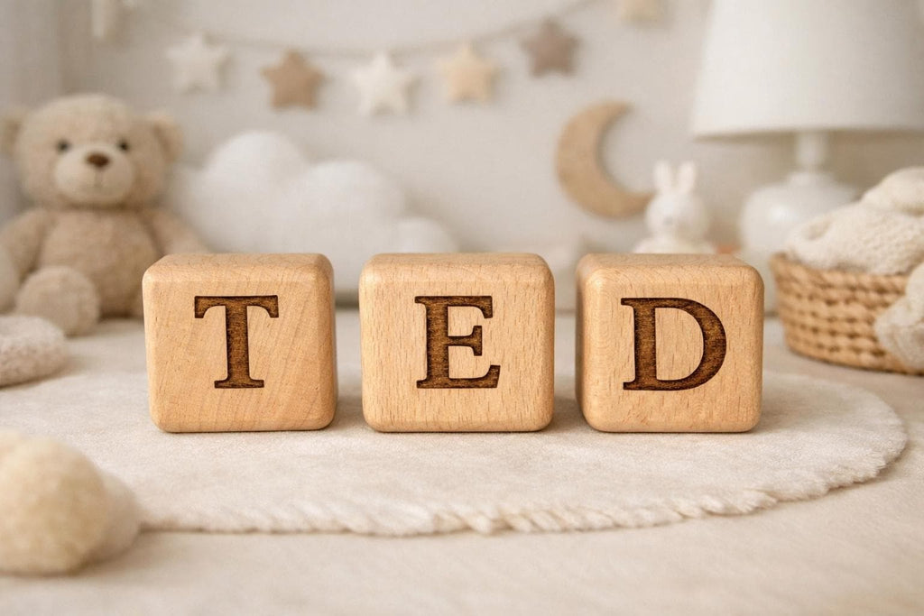 Personalised Wooden Baby Name Blocks, Nursery Shelf Decor, Scandinavian Style Cubes