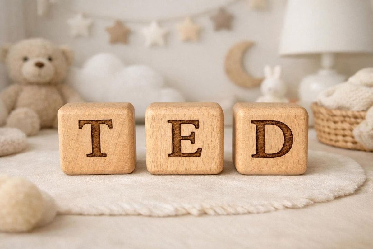 Personalised Wooden Baby Name Blocks, Nursery Shelf Decor, Scandinavian Style Cubes