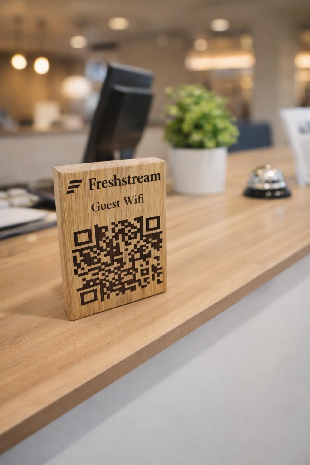 Personalised QR Code Sign –standing  Oak Plaque