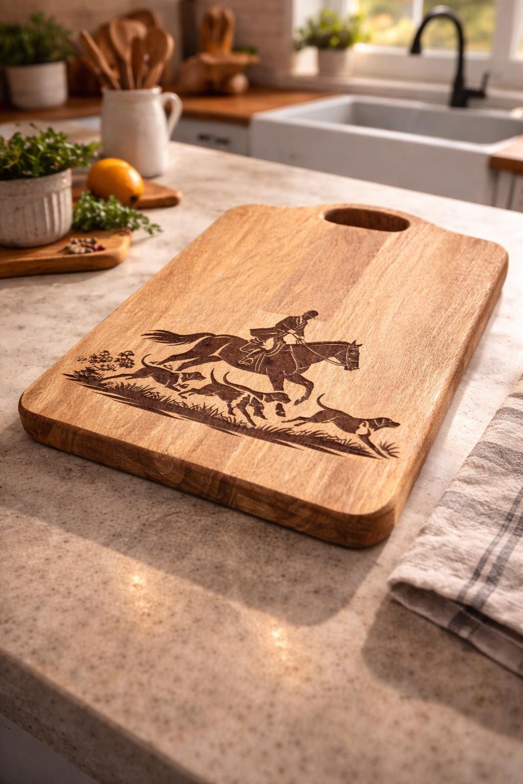 Engraved Solid Oak Chopping Board | Horse & Hound Equestrian Kitchen Gift