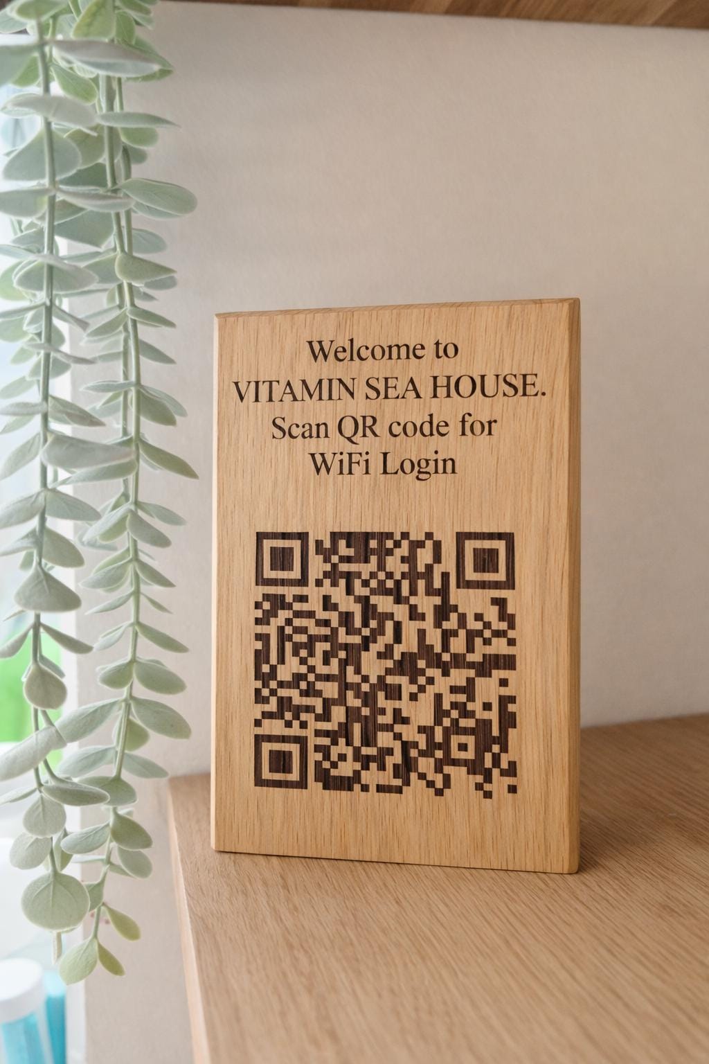 Personalised QR Code Sign –standing  Oak Plaque