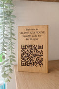 Personalised QR Code Sign –standing  Oak Plaque
