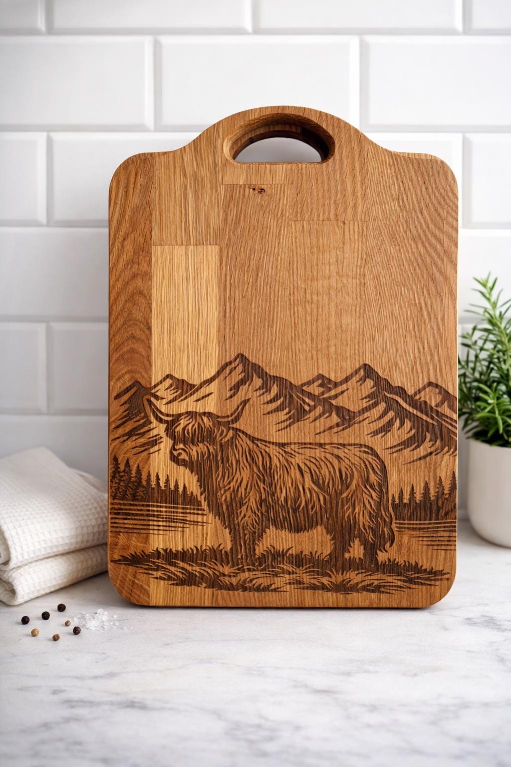 Highland Cow Engraved Oak Chopping Boards Set | Rustic Kitchen Decor, Scottish Gift