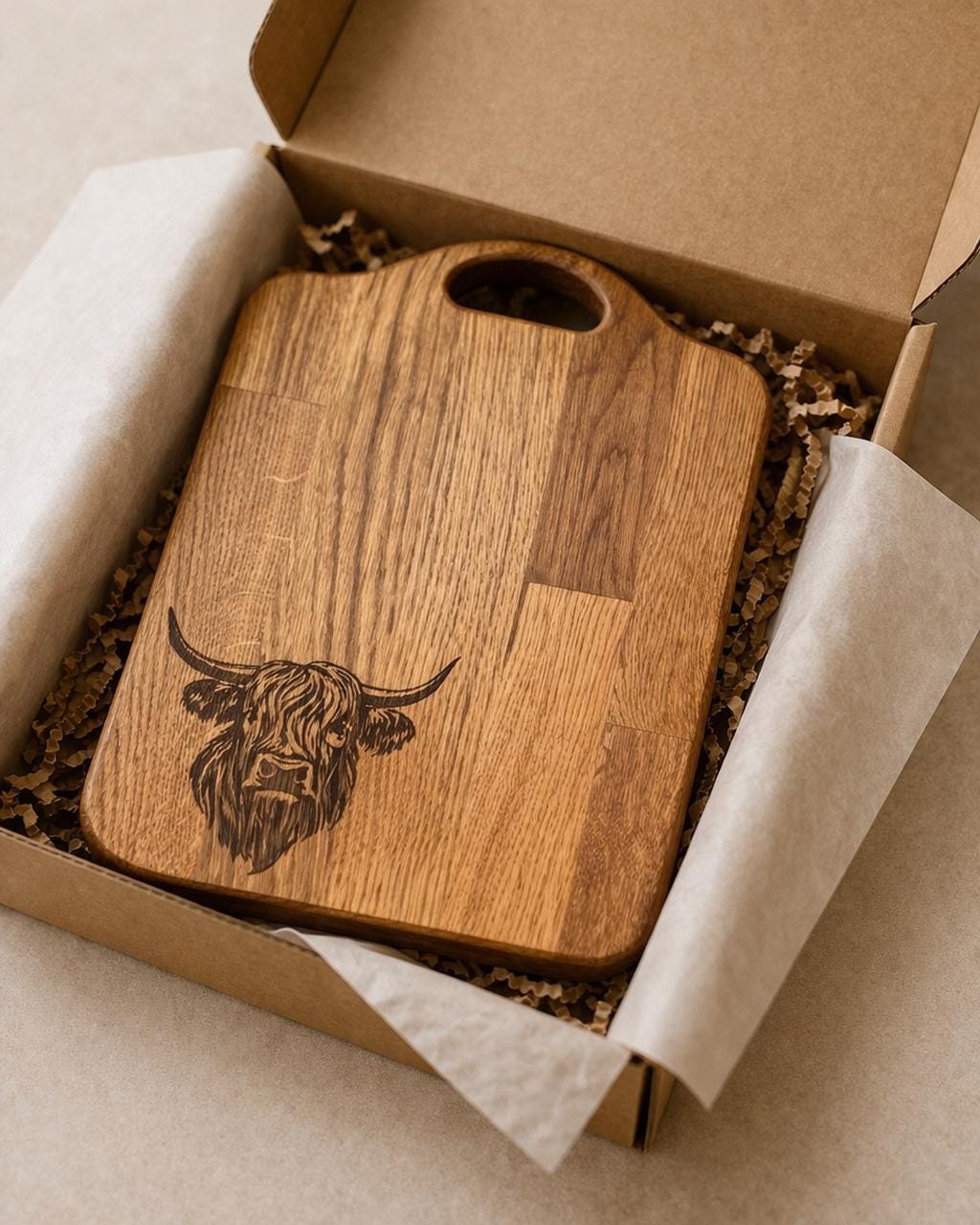 Highland Cow Engraved Oak Chopping Boards Set | Rustic Kitchen Decor, Scottish Gift