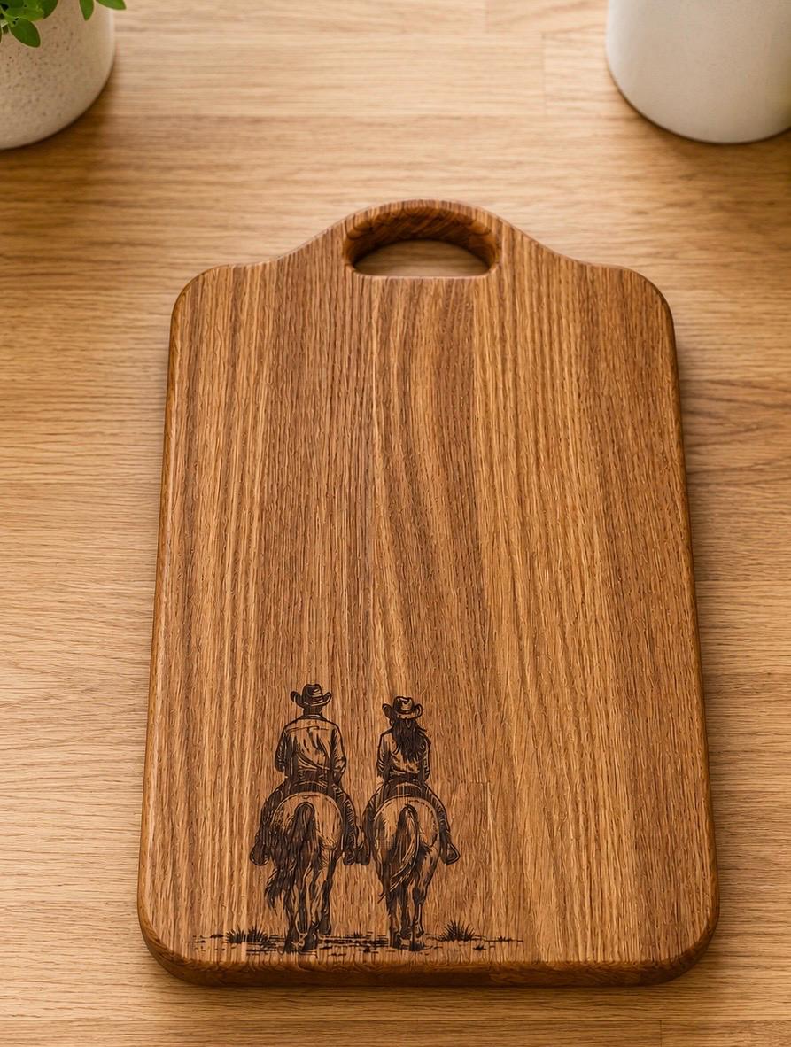 Engraved western | cowboy design  Oak Chopping Board | Rustic Kitchen Decor