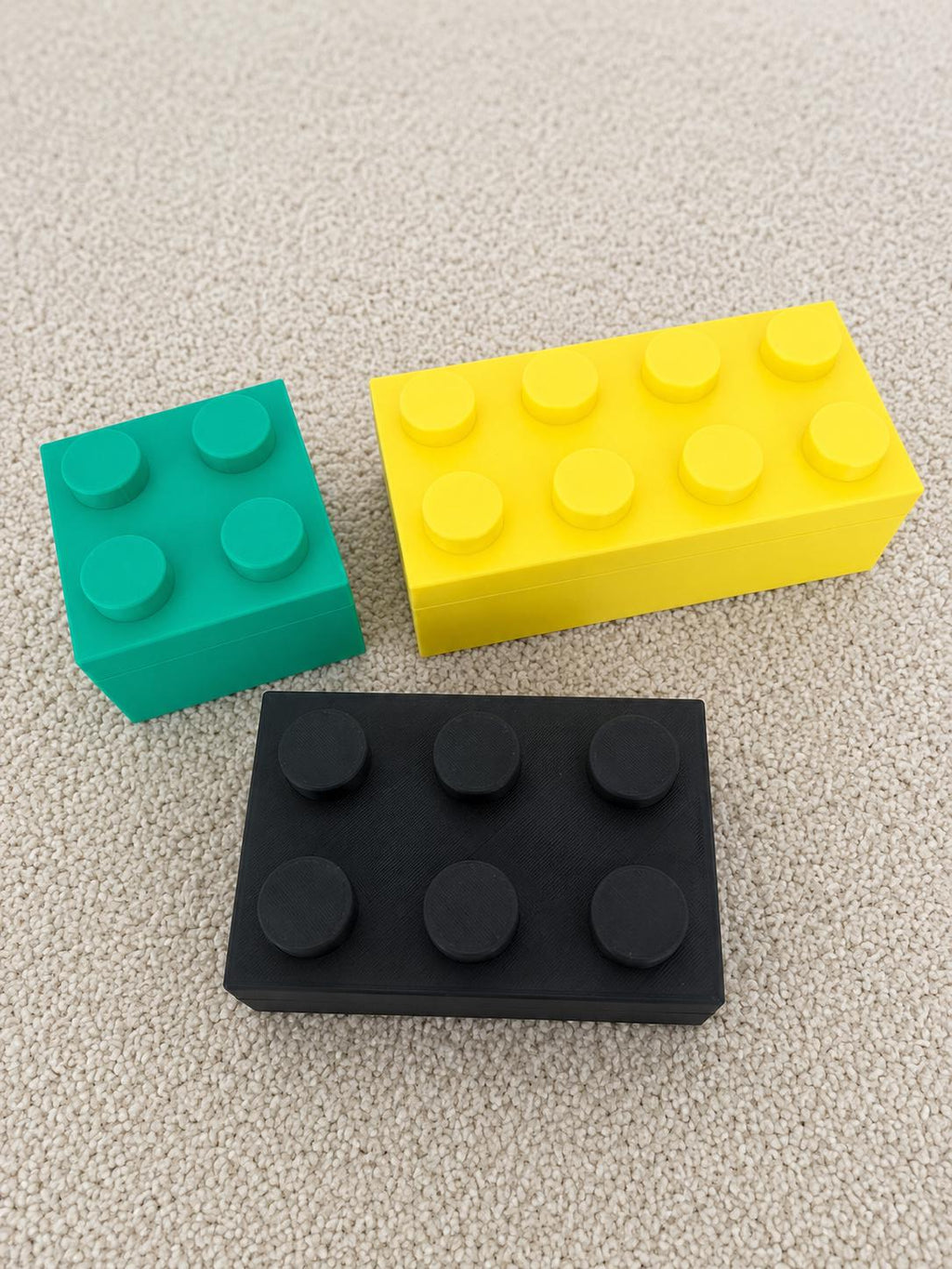 Set of 3  stackable 3D block storage boxes / removable lids / optional colours.