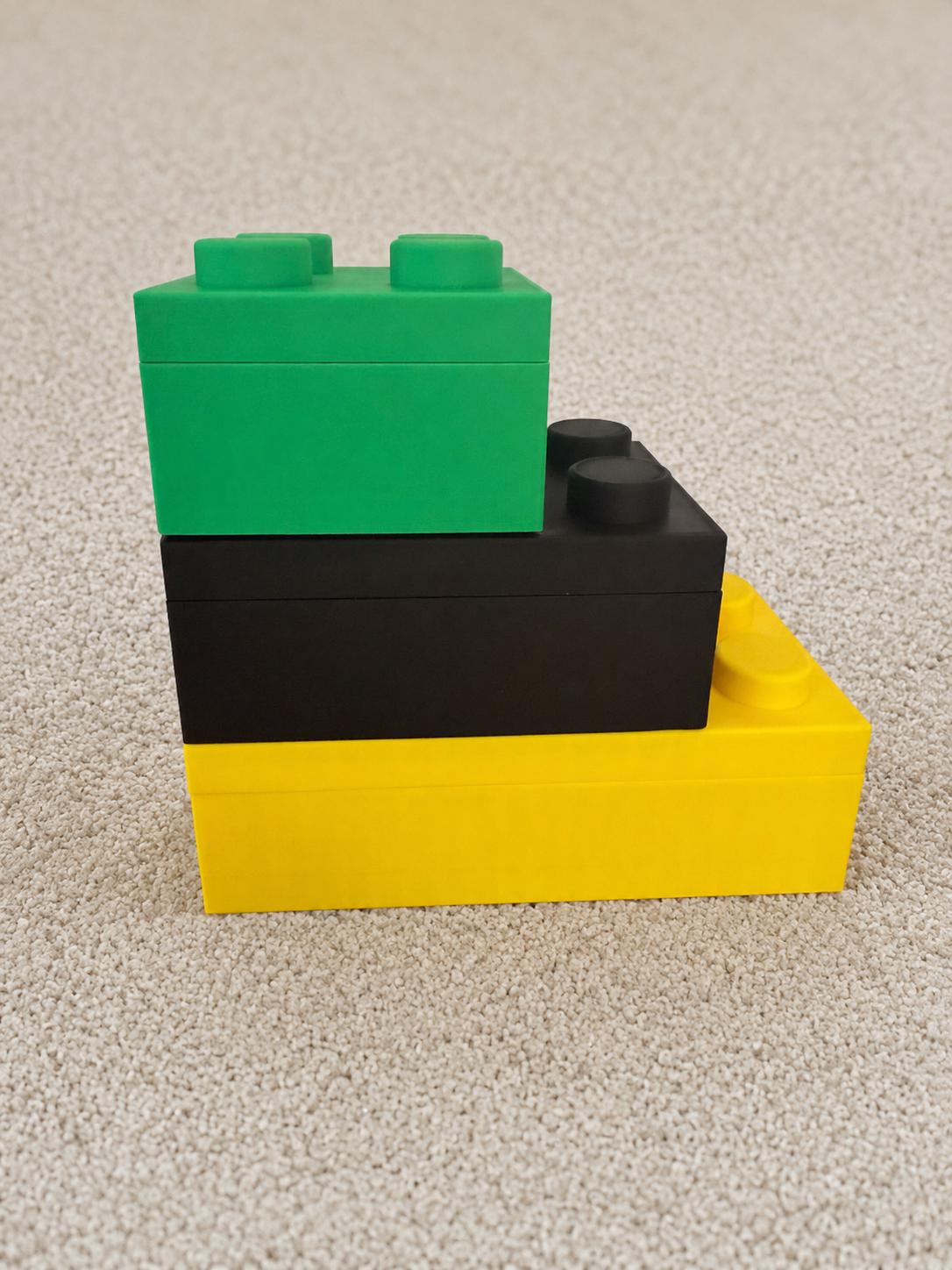 Set of 3  stackable 3D block storage boxes / removable lids / optional colours.
