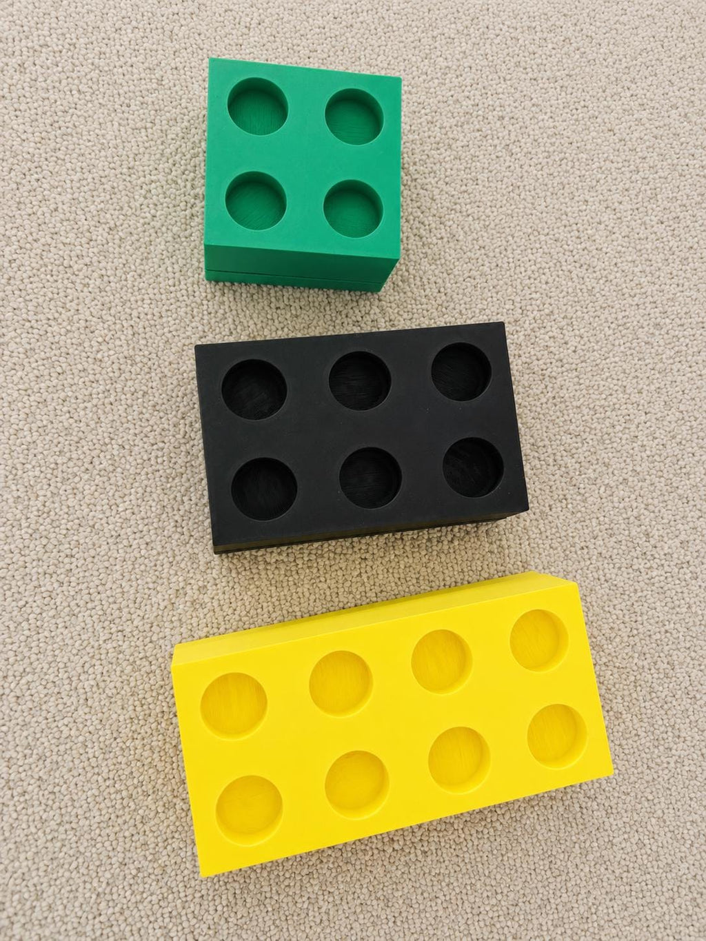 Set of 3  stackable 3D block storage boxes / removable lids / optional colours.