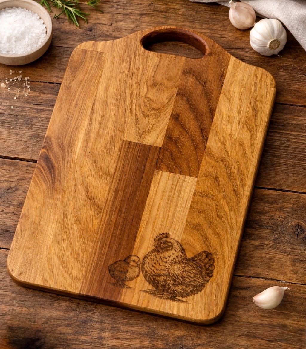 Engraved chick / chicken solid Oak Chopping Board | Rustic Kitchen Decor | farmhouse decor