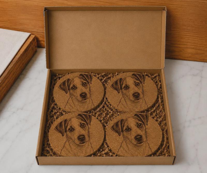 personalized Pet photo engraved cork coaster / gift idea