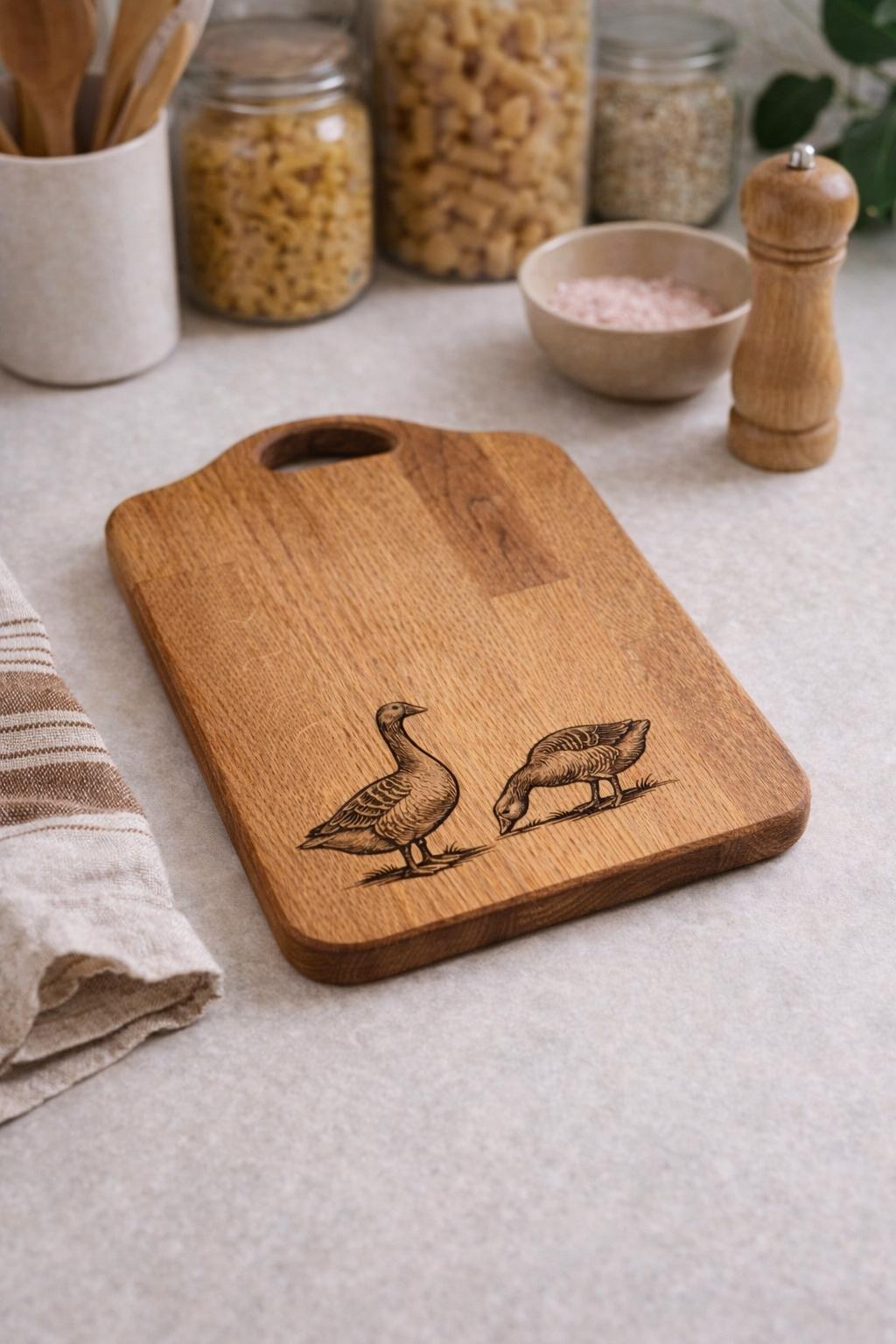 Engraved geese | solid Oak Chopping Board | Rustic Kitchen Decor | farmhouse decor