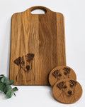 Engraved Jack Russell Solid Oak Chopping Board & Coaster Set | Rustic Kitchen Decor
