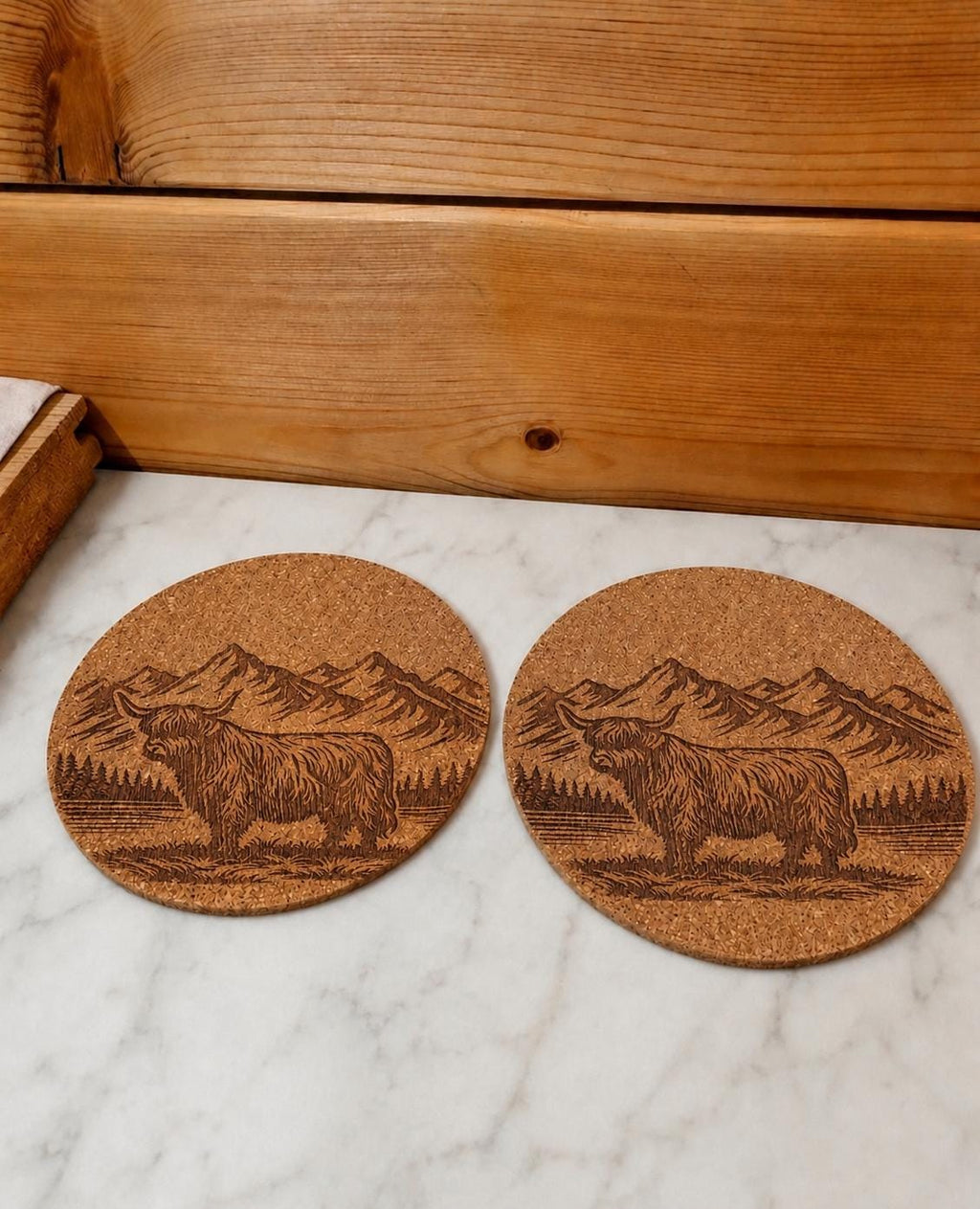 Engraved Highland Cow Oak Cutting Board | Rustic Farmhouse Kitchen Decor
