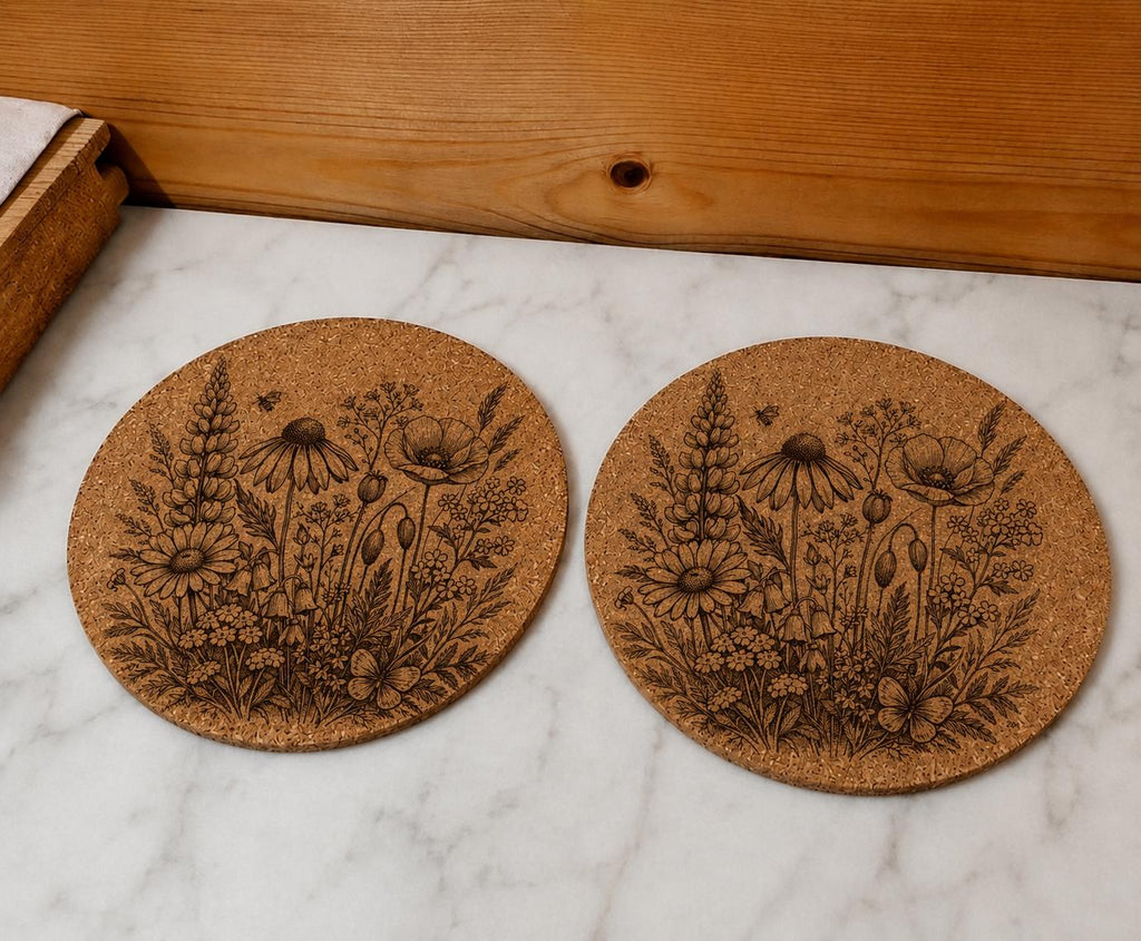 Wildflower engraved wooden oak chopping board - oak - 22mm