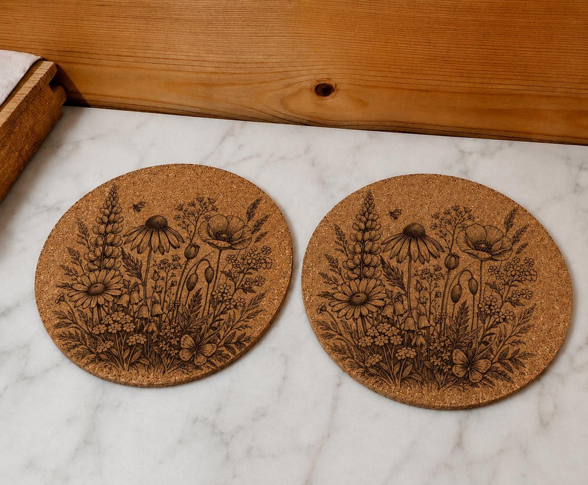 Wildflower engraved wooden oak chopping board - oak - 22mm