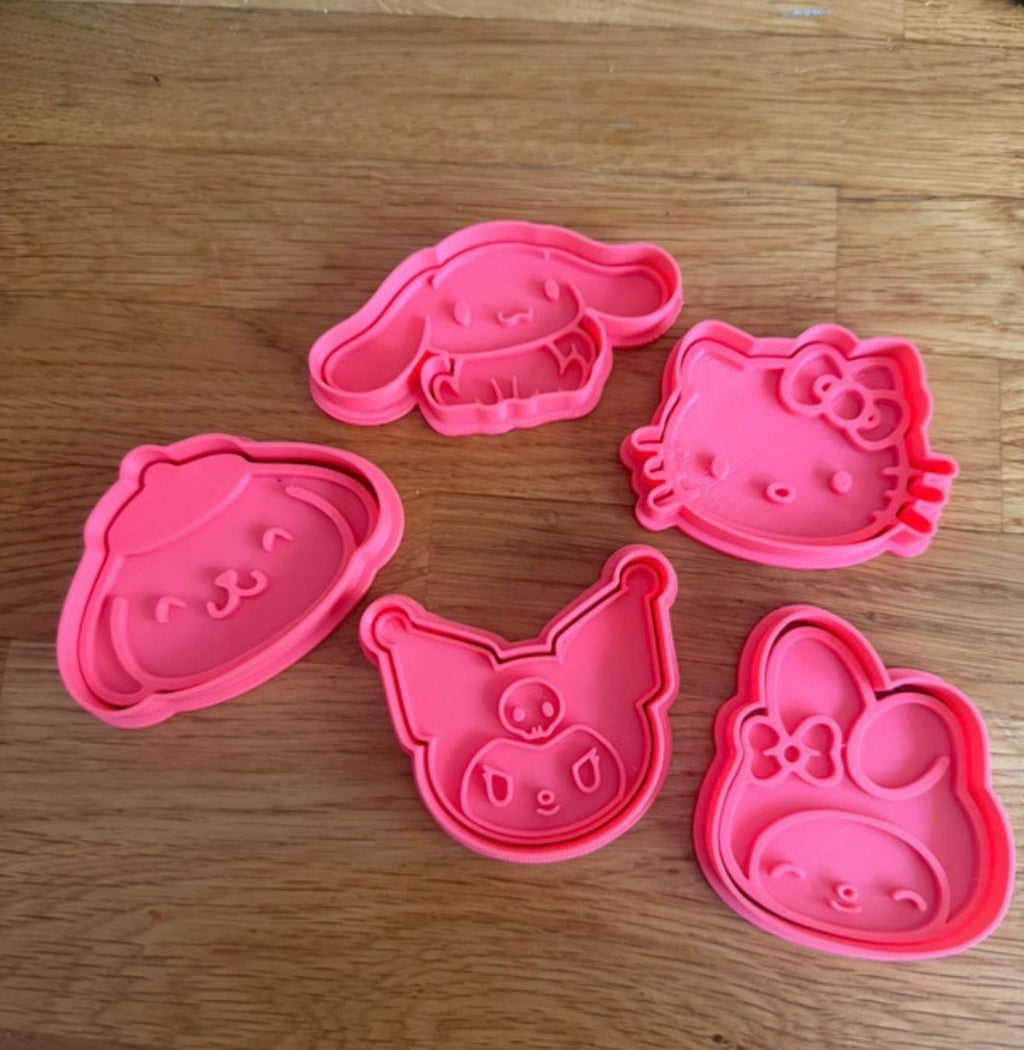 Sanrio Cookie Cutters & Play Dough Moulds Set of 5 | 3D Printed PLA | Fondant Cutters | Kids Baking | Sensory Play