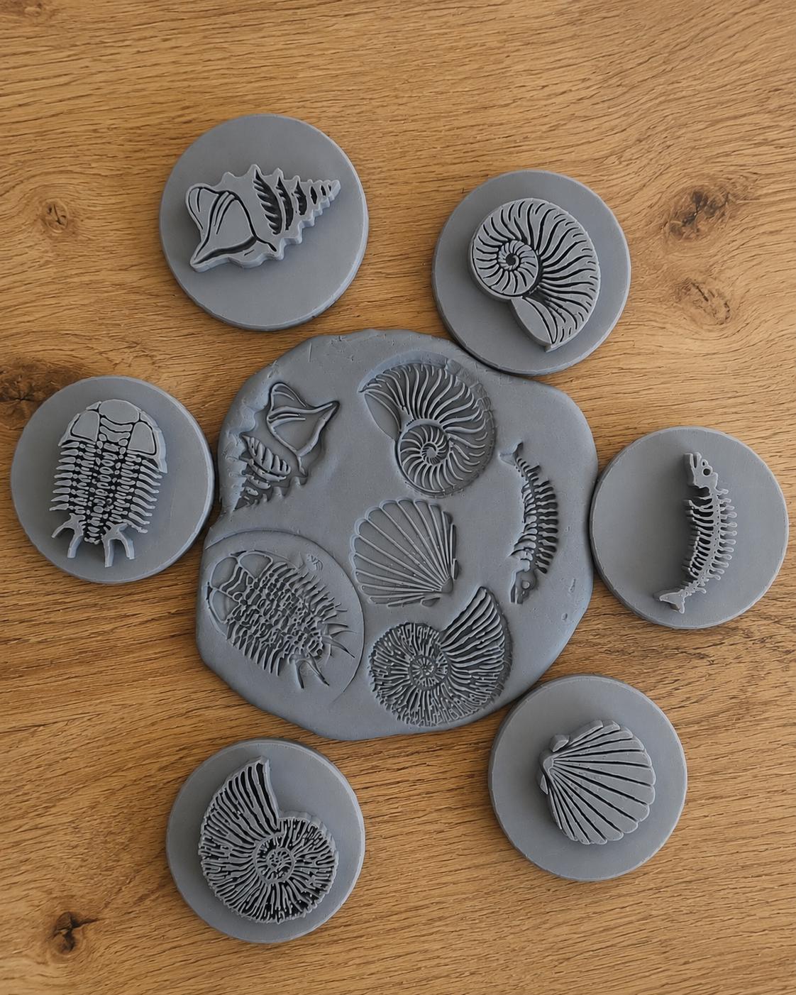 Fossil Play Dough & Sand Stamps Set | Dinosaur Fossil Imprints | Sensory Play | EYFS Montessori | Fine Motor Learning |