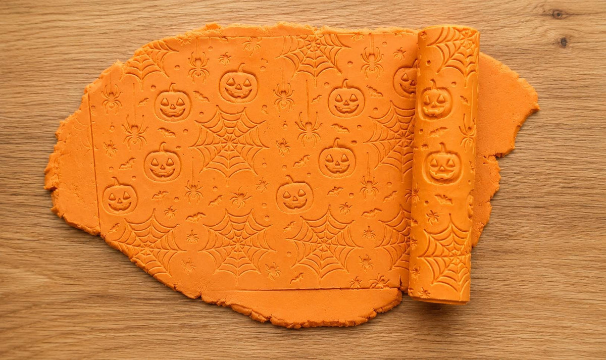 Halloween Playdough Texture Roller – Pumpkin, Spider & Cobweb Pattern