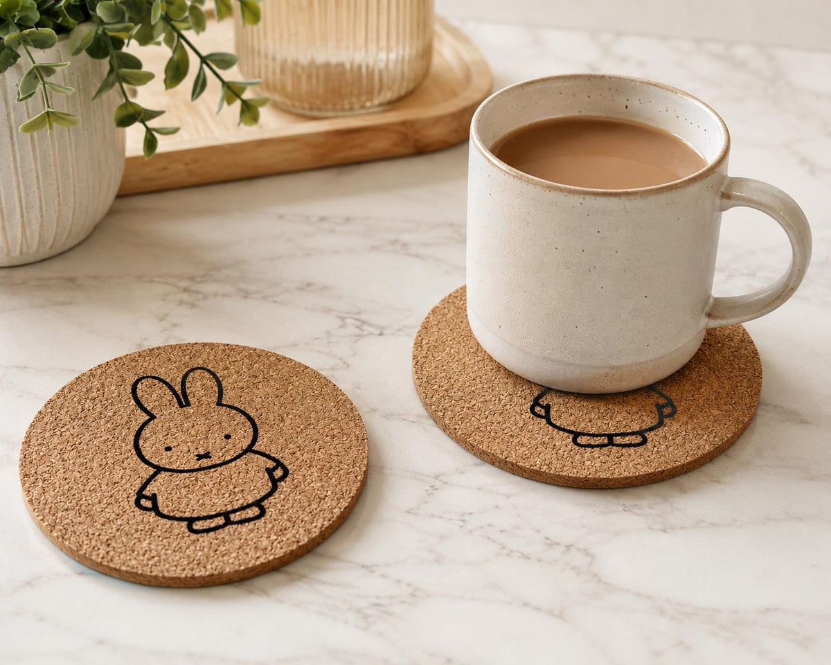 Miffy Engraved Cork Coasters | Cute Kawaii Drinks Coasters | Set of 2 | 10cm  Coasters | Gift Idea