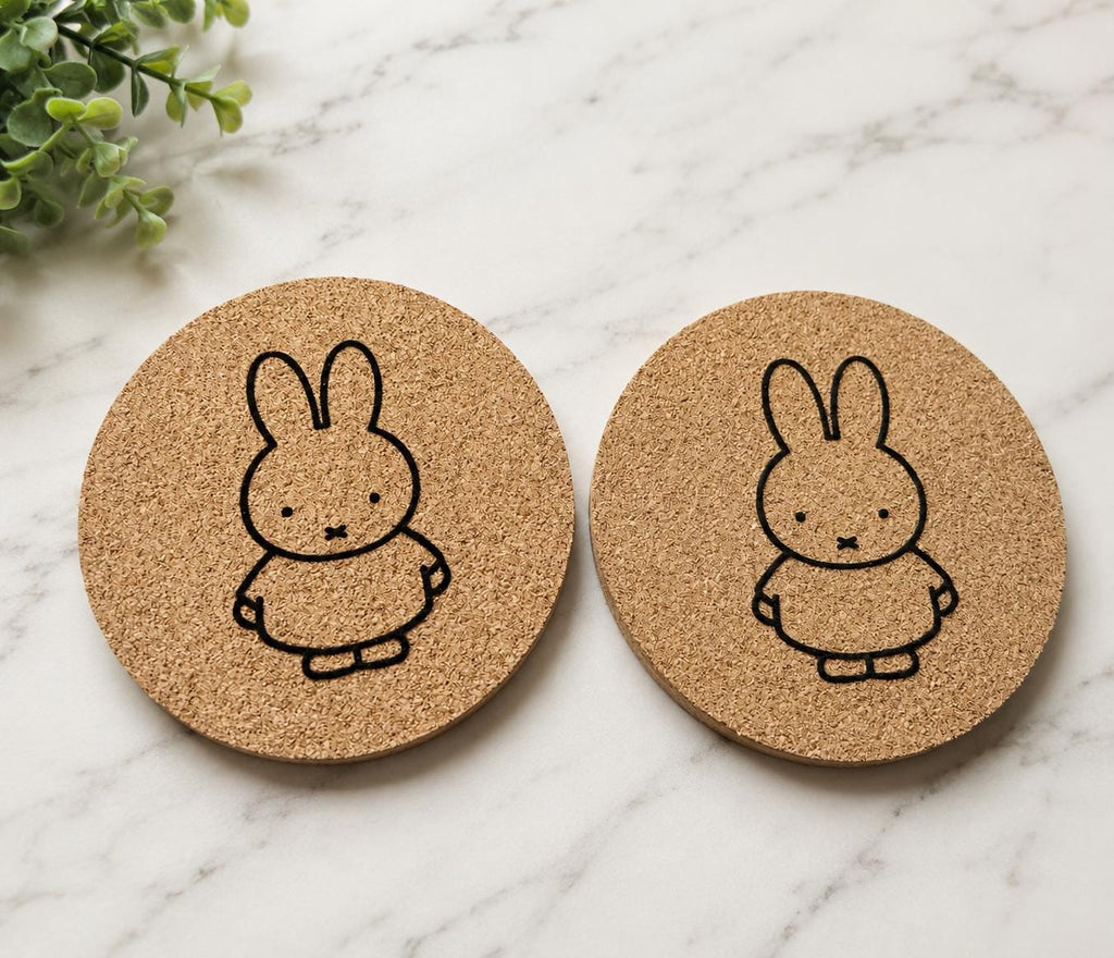 Miffy Engraved Cork Coasters | Cute Kawaii Drinks Coasters | Set of 2 | 10cm  Coasters | Gift Idea