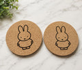 Miffy Engraved Cork Coasters | Cute Kawaii Drinks Coasters | Set of 2 | 10cm  Coasters | Gift Idea