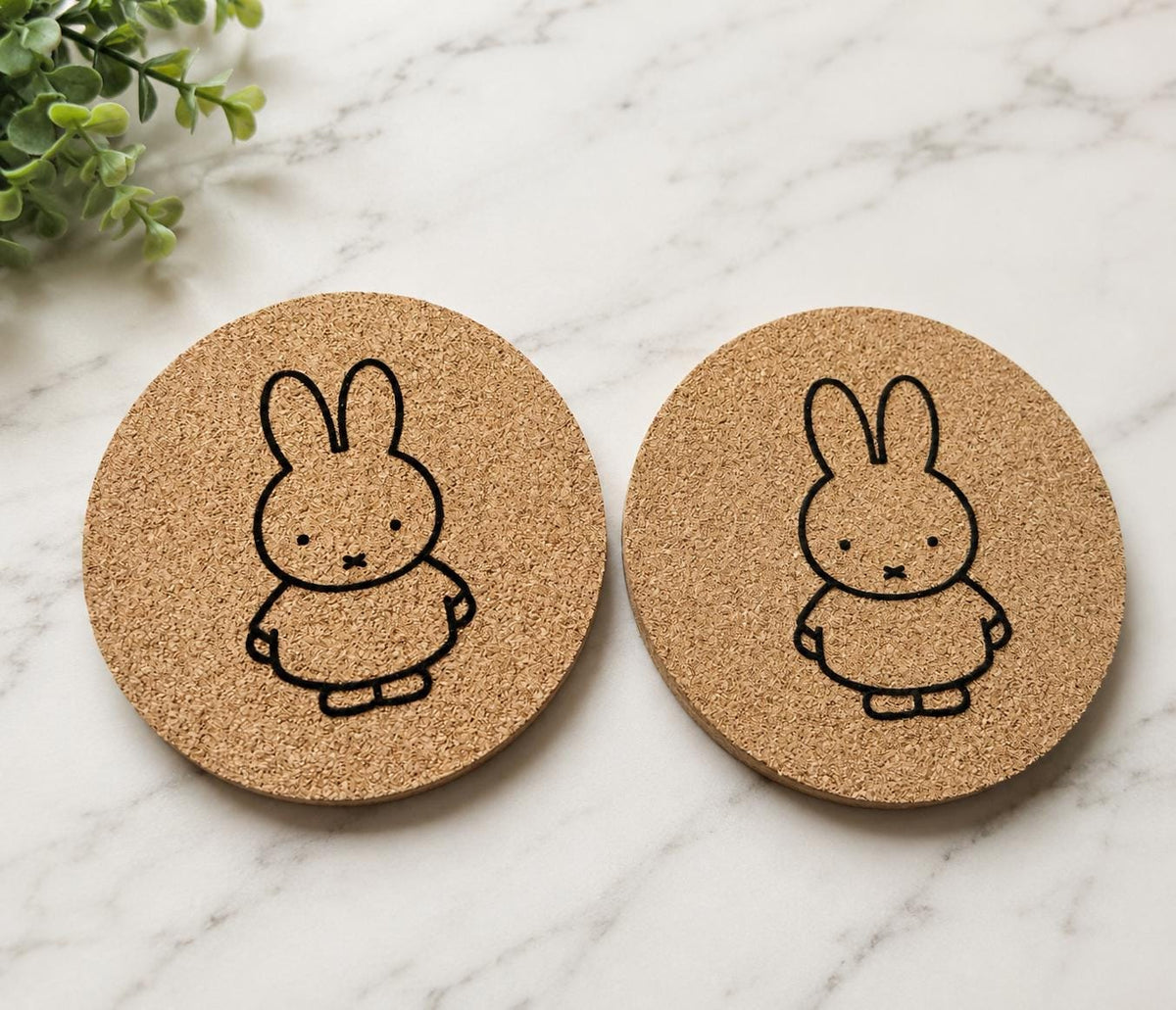 Miffy Engraved Cork Coasters | Cute Kawaii Drinks Coasters | Set of 2 | 10cm  Coasters | Gift Idea