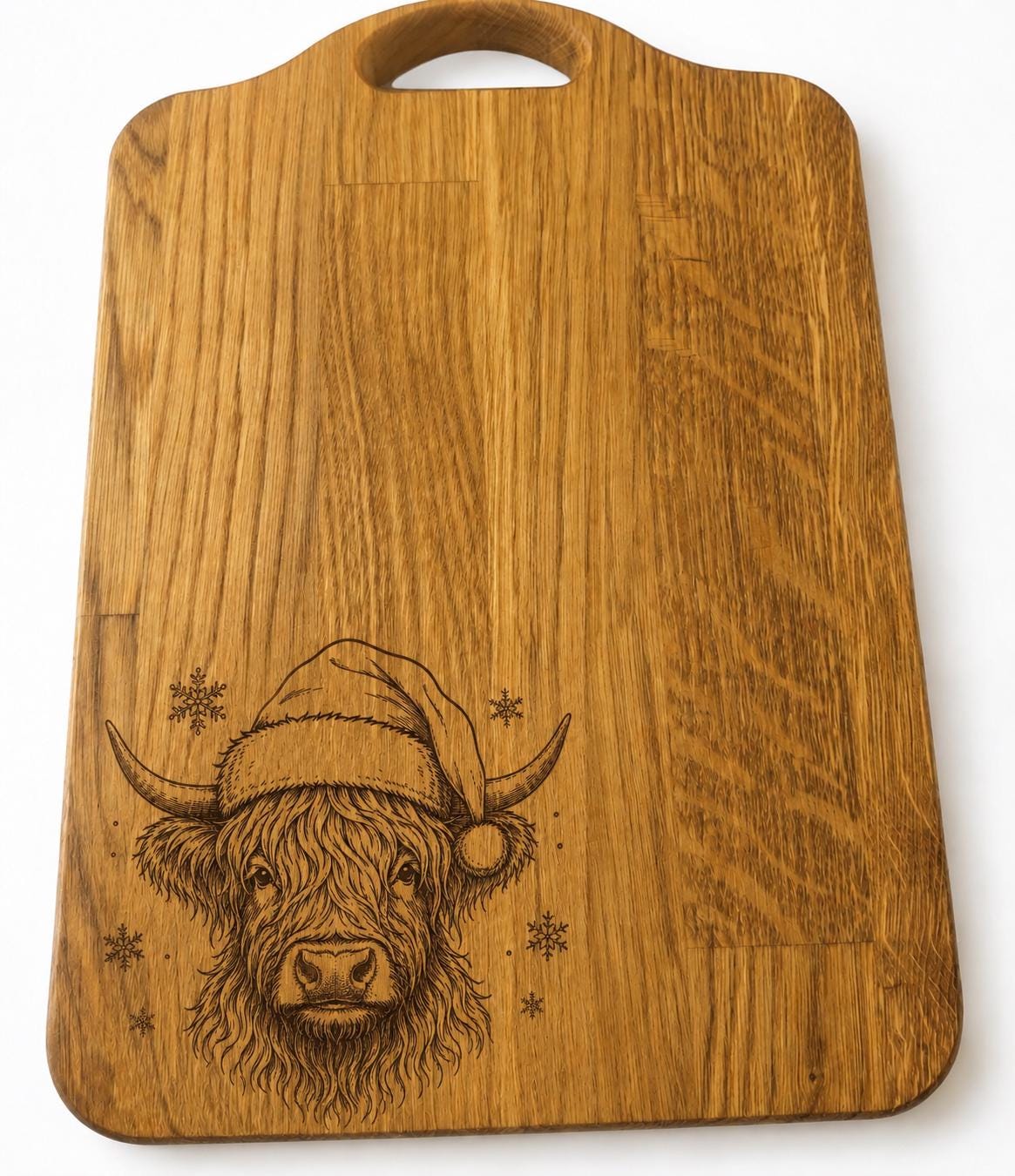 Christmas Highland Cow Chopping Board | Engraved Solid Oak Board | Highland Cow Christmas Gift | Festive Kitchen Gift