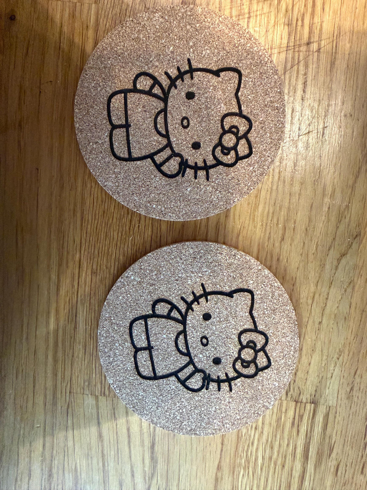 Hello Kitty Engraved Cork Coasters | Cute Kawaii Drinks Coasters | Set of 2 | 10cm  Coasters | Gift Idea