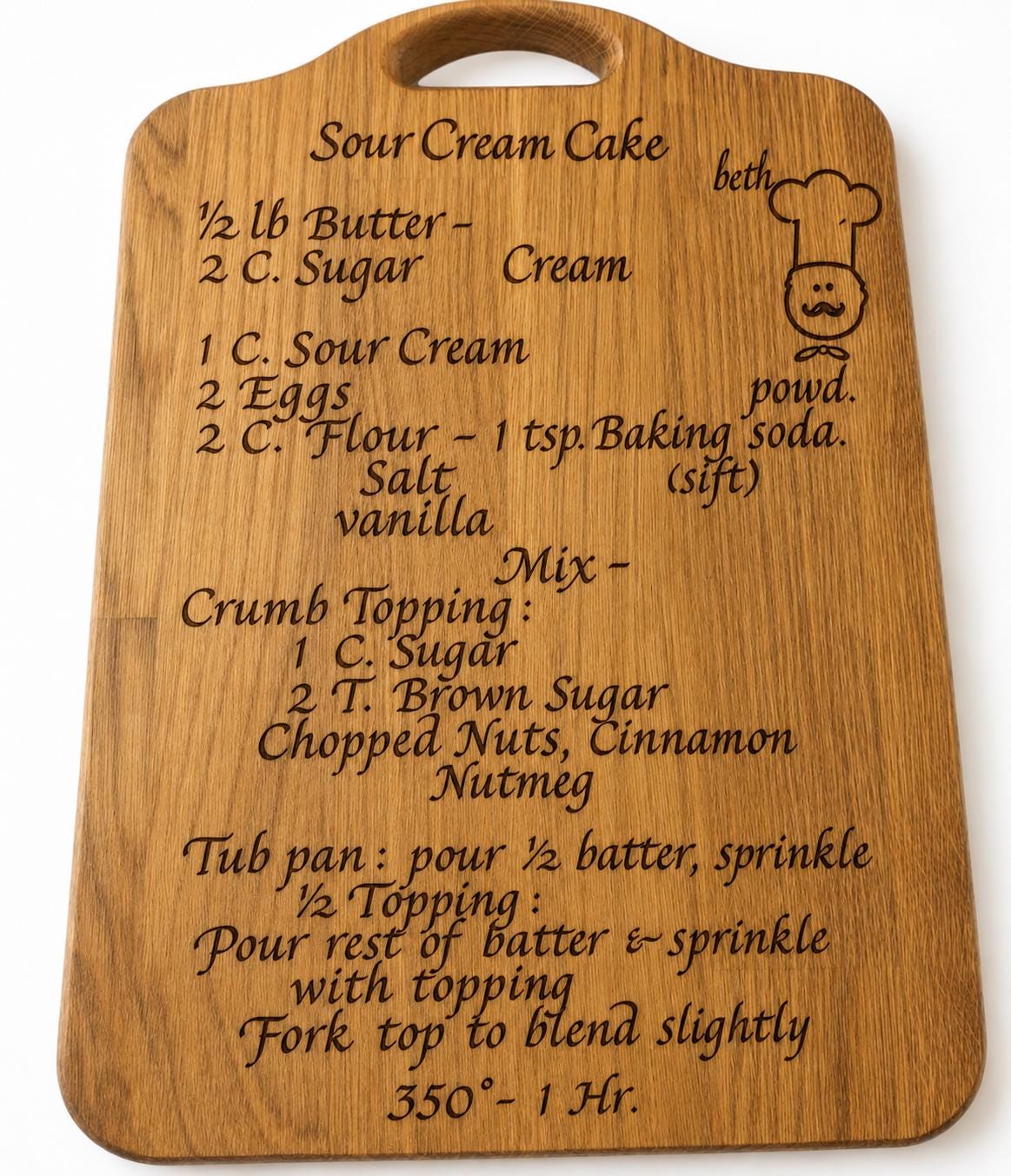 Personalised Handwritten Recipe oak Chopping Board | Engraved Family Recipe | Memorial Keepsake | Custom Oak Recipe Board | Kitchen Gift