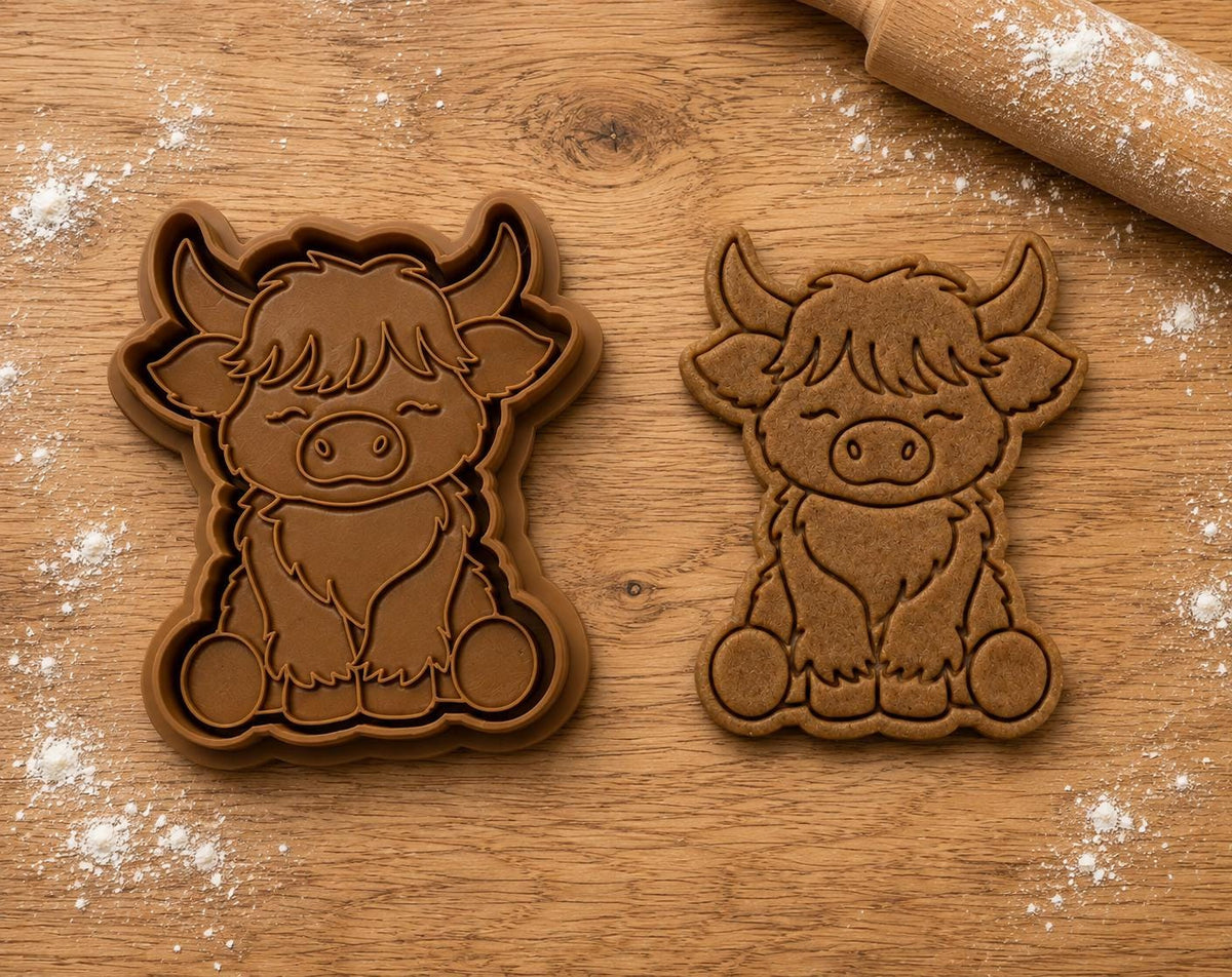 Highland Cow Cookie Cutter  Embosser | Cute Cow Biscuit Stamp | Fondant, Play Dough Polymer Clay Cutter