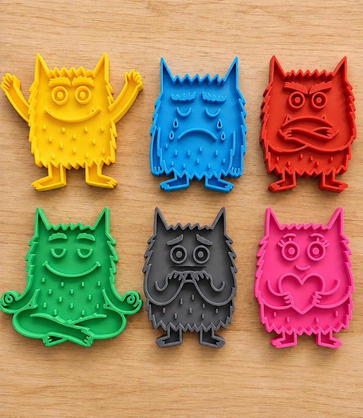 Colour Monster Emotion Tuff Tray Inserts | Playdough Stamps | Feelings & Emotions Sensory Play | EYFS Montessori Learning Toy | Set of 6