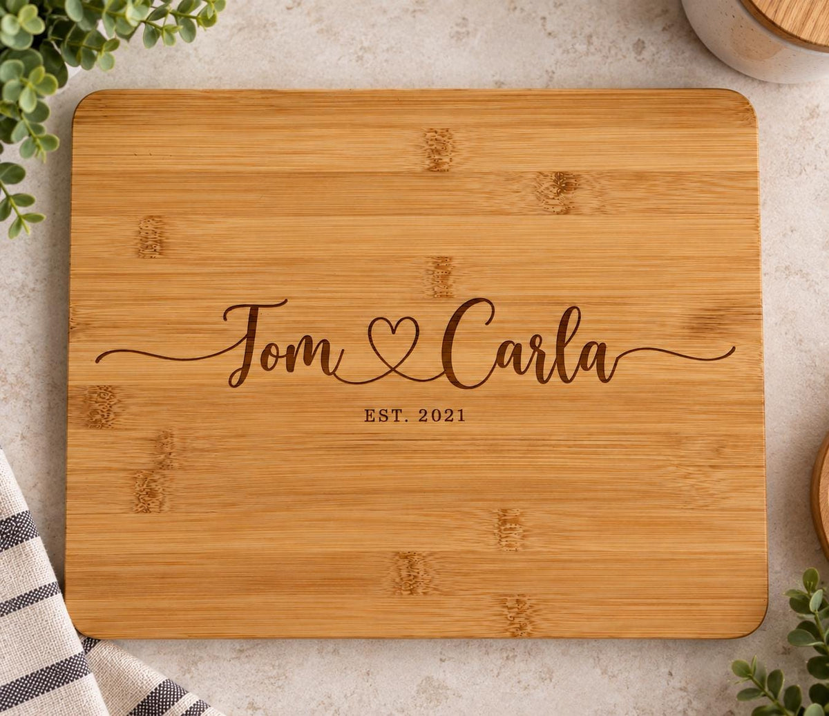 Personalised Couples Chopping Board – Engraved Names & Established Date – 30 x 24.5cm