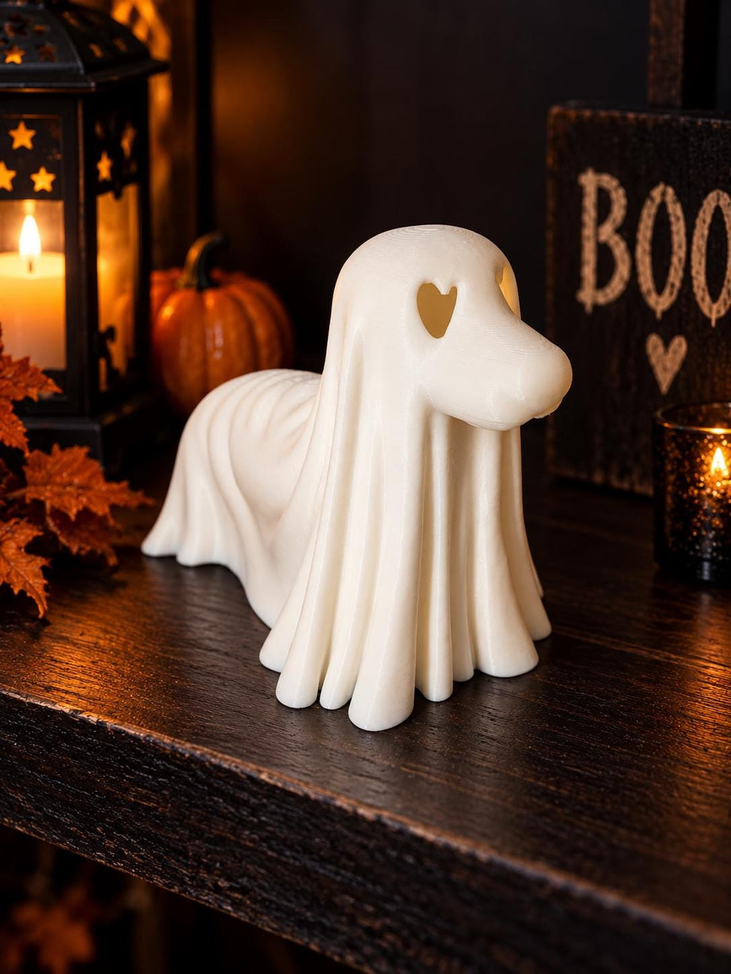 Ghost Dog LED Tea Light Holder | Cute Halloween Dog Decor | Spooky Dachshund Ghost Ornament | Halloween Shelf Decoration