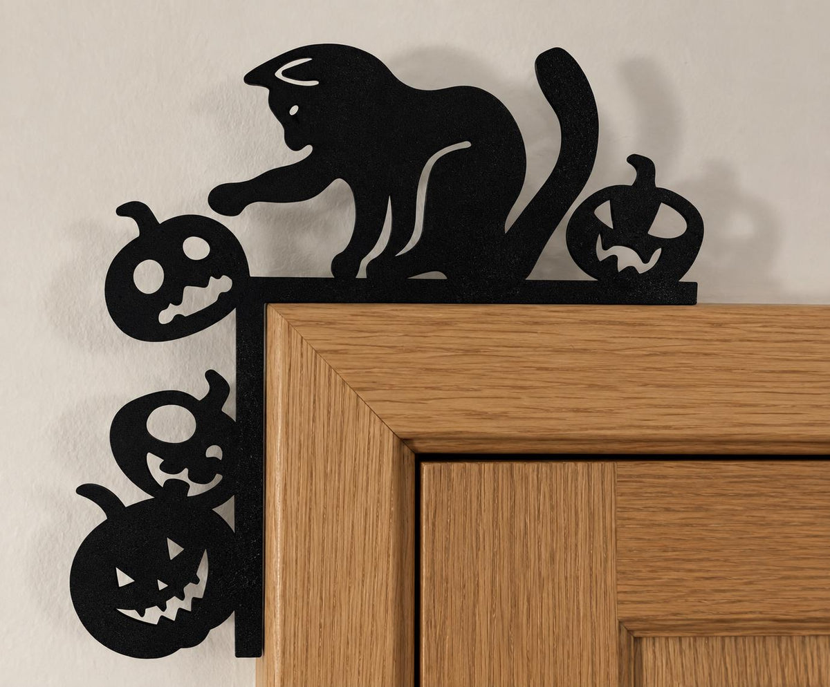 Halloween Cat & Pumpkin Door Corner Decoration – 19.7cm Spooky Door Frame Topper