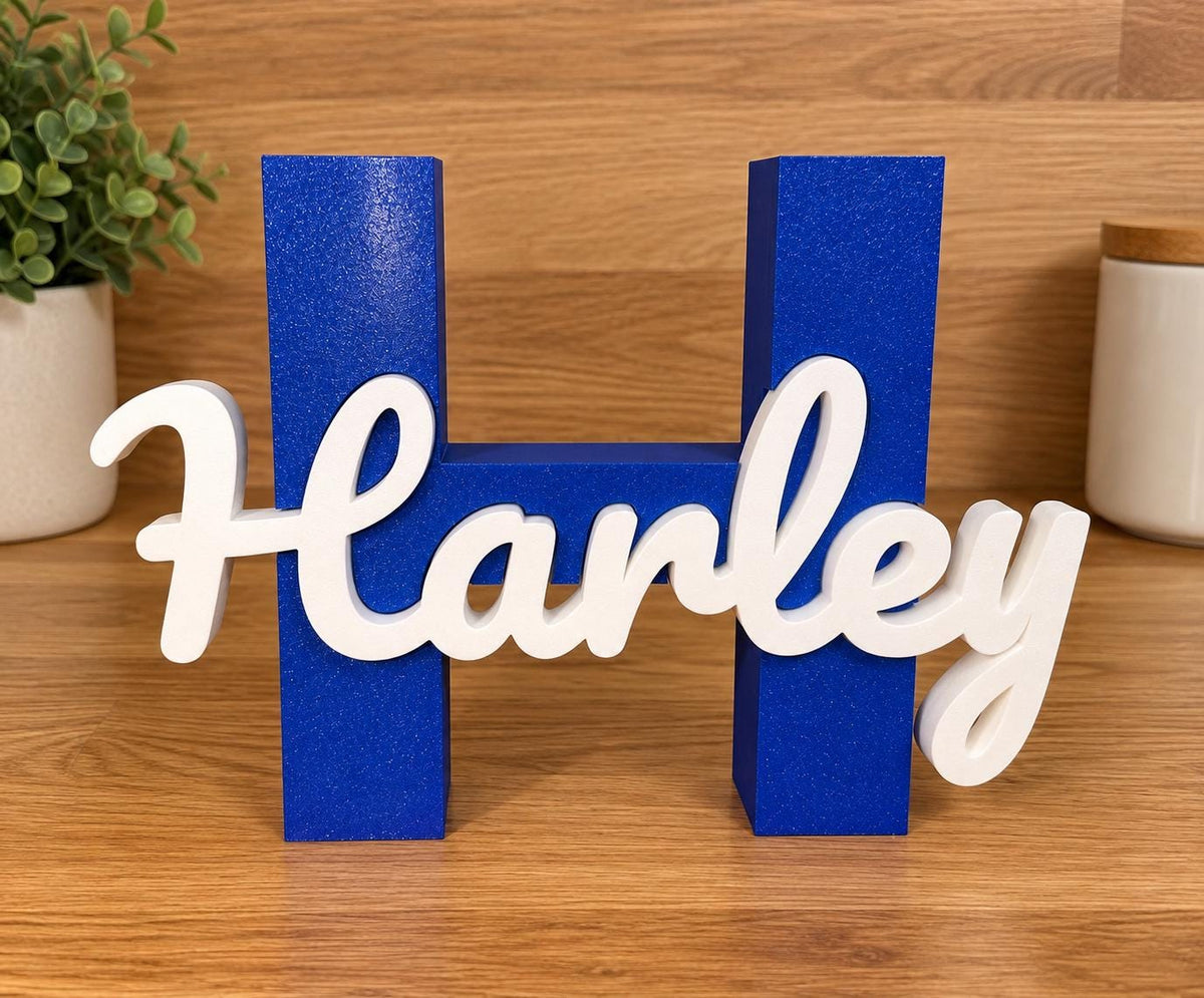 Personalised 3D Name & Initial Sign – Freestanding Bedroom Decor – Choice of Colours