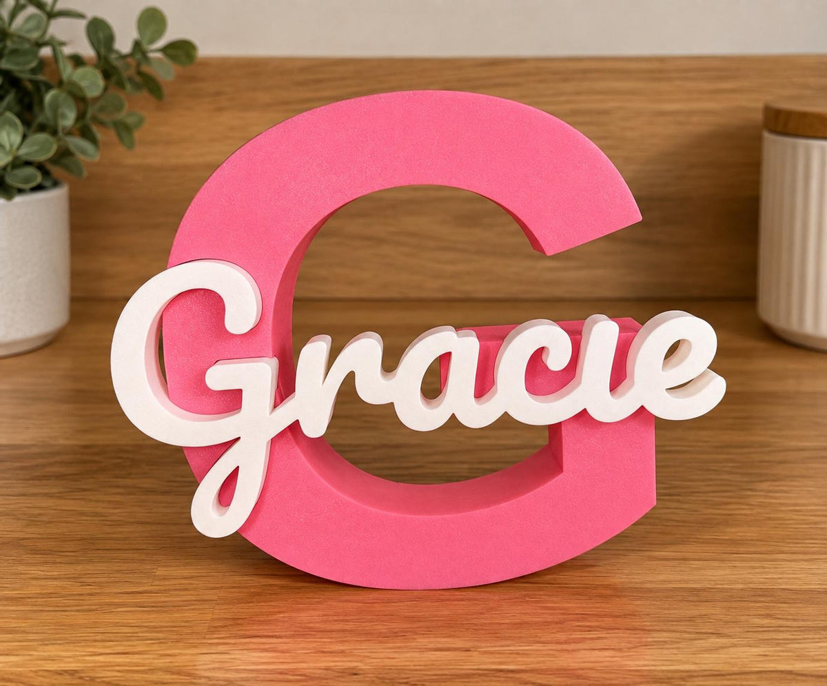Personalised 3D Name & Initial Sign – Freestanding Bedroom Decor – Choice of Colours