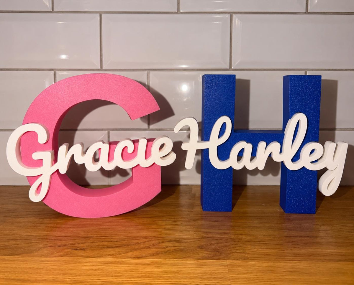 Personalised 3D Name & Initial Sign – Freestanding Bedroom Decor – Choice of Colours