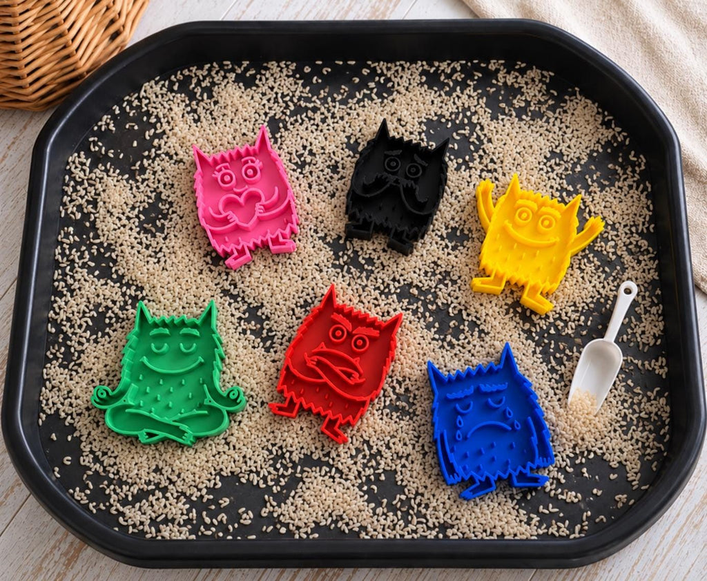Colour Monster Emotion Tuff Tray Inserts | Playdough Stamps | Feelings & Emotions Sensory Play | EYFS Montessori Learning Toy | Set of 6