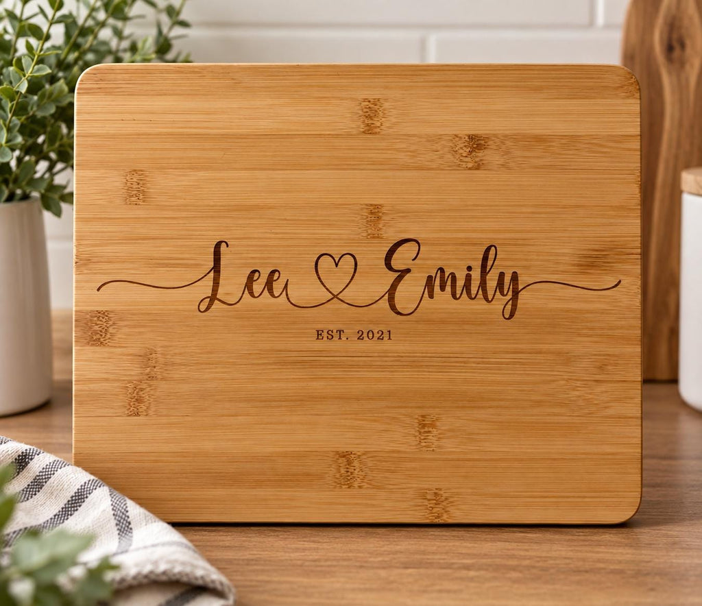 Personalised Couples Chopping Board – Engraved Names & Established Date – 30 x 24.5cm