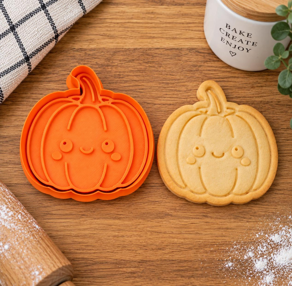 Cute Pumpkin Cookie Cutter & Embosser Stamp | Autumn Halloween Baking | 8.5cm