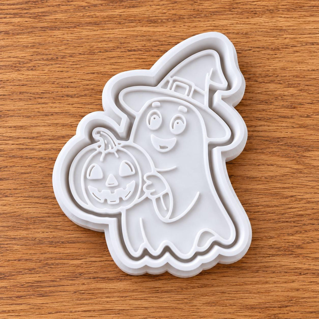 Ghost carrying Pumpkin Cookie Cutter & Embosser Stamp | Autumn Halloween Baking | 8 cm
